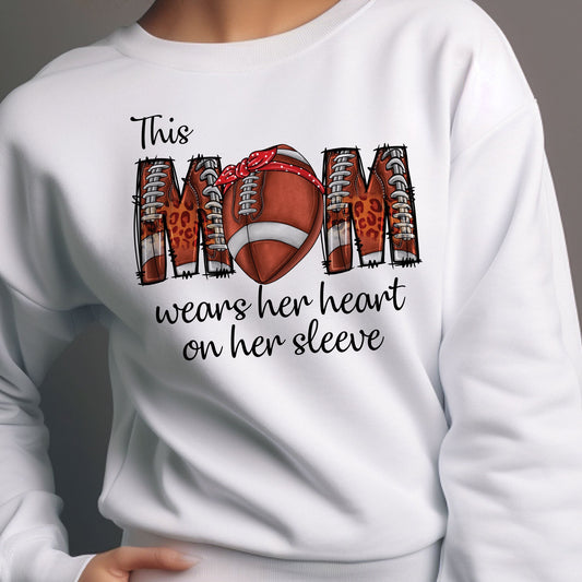 This Football Mom Wear Her Heart On Her Sleeve - Personalized Sweatshirt