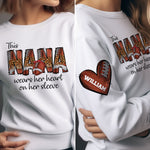 This Football Mom Wear Her Heart On Her Sleeve - Personalized Sweatshirt