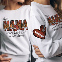 This Football Mom Wear Her Heart On Her Sleeve - Personalized Sweatshirt