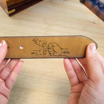 This Guy Is One Awesome Dad Fist Bumps - Personalized Engraved Leather Belt