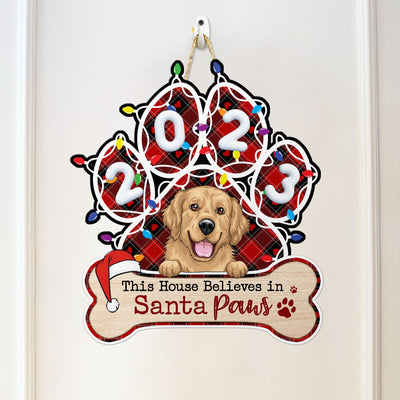 This House Believes In Santa Paws - Personalized Wood Sign