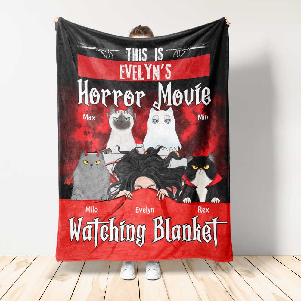This Is Horror Movie Watching Blanket - Personalized Blanket - Halloween Gift For Cat Lover