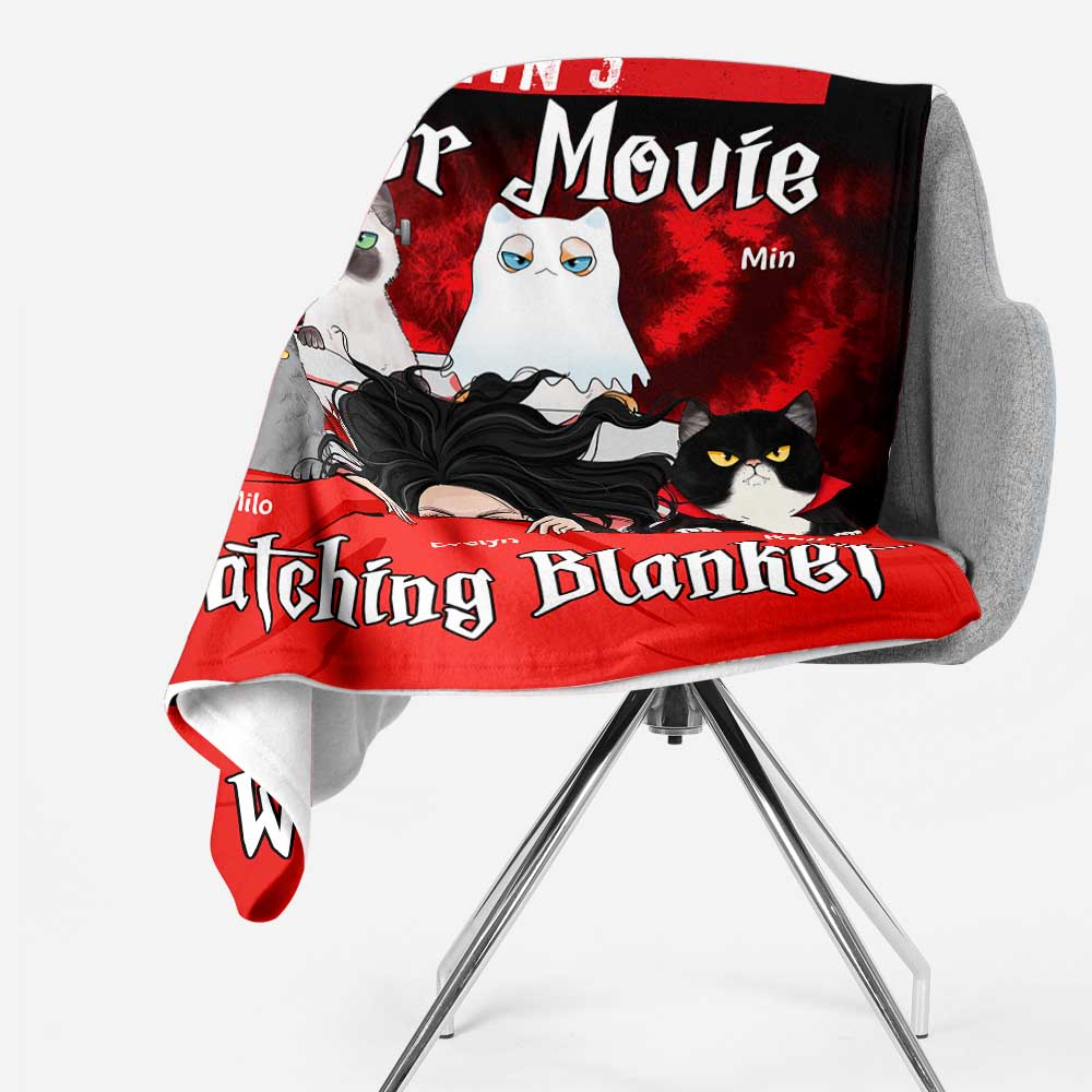 This Is Horror Movie Watching Blanket - Personalized Blanket - Halloween Gift For Cat Lover