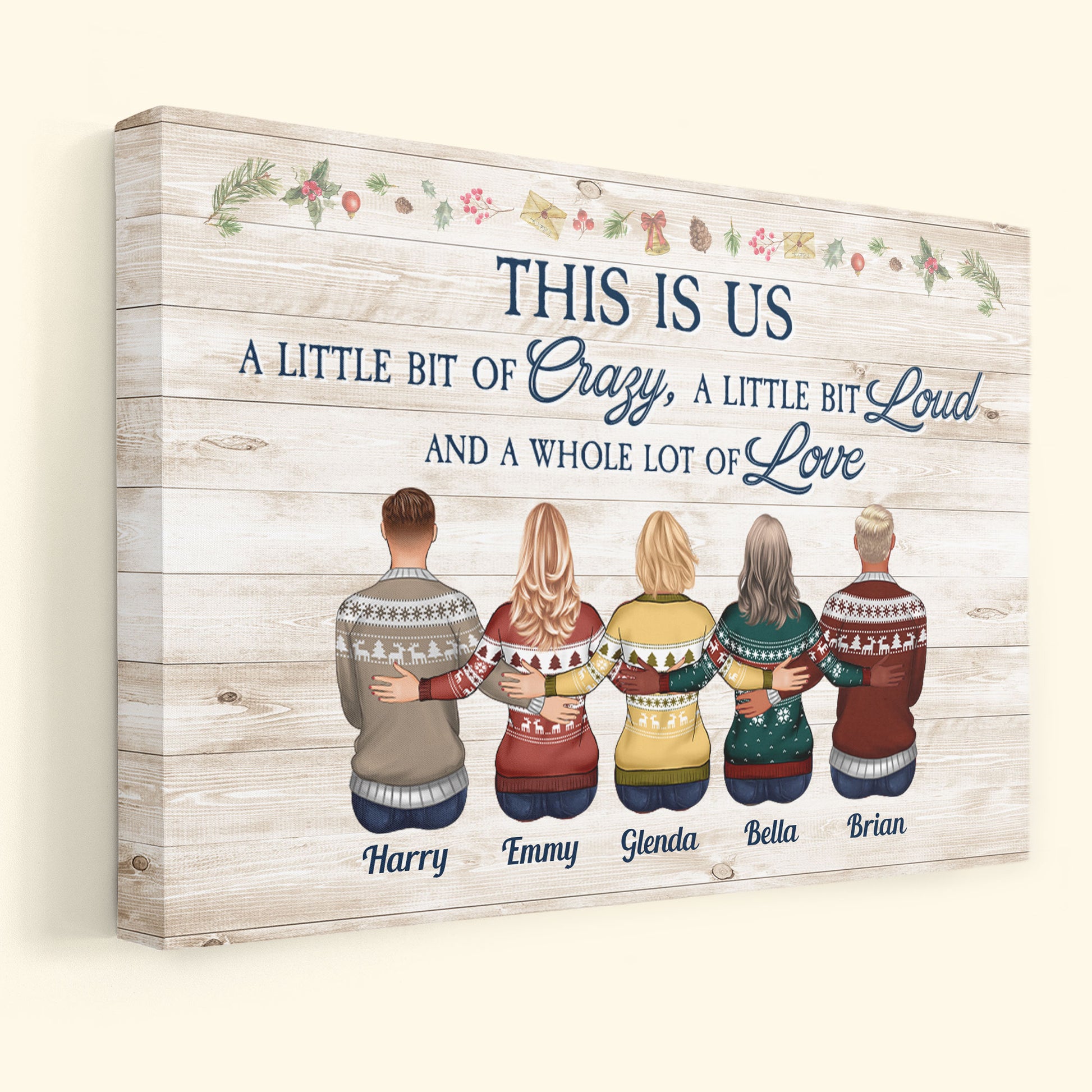 This Is Us A Little Bit Crazy, A Whole Lot Of Love - Personalized Canvas - Christmas Gift Family Canvas For Dad, Mom, Brothers, Sisters - Family Hugging