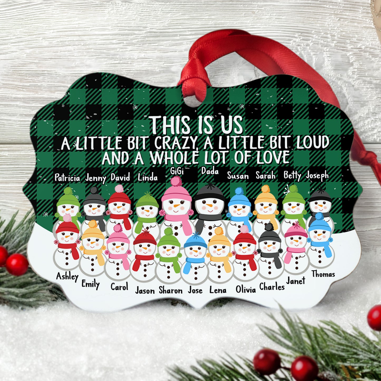 This Is Us A Whole Lot Of Love - Personalized Aluminum Ornament - Snowman Family
