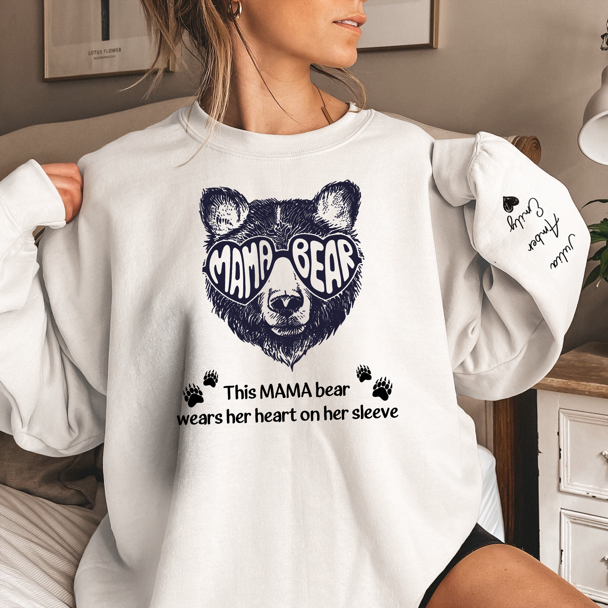 This Mama Bear Wears Her Heart On Her Sleeve - Personalized Sweatshirt