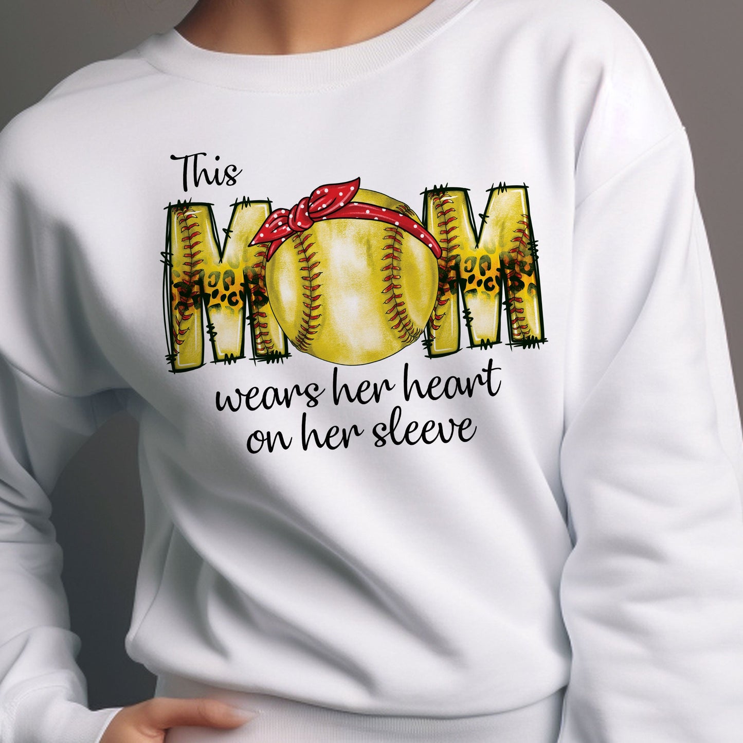 This Softball Mom Wear Her Heart On Her Sleeve - Personalized Sweatshirt