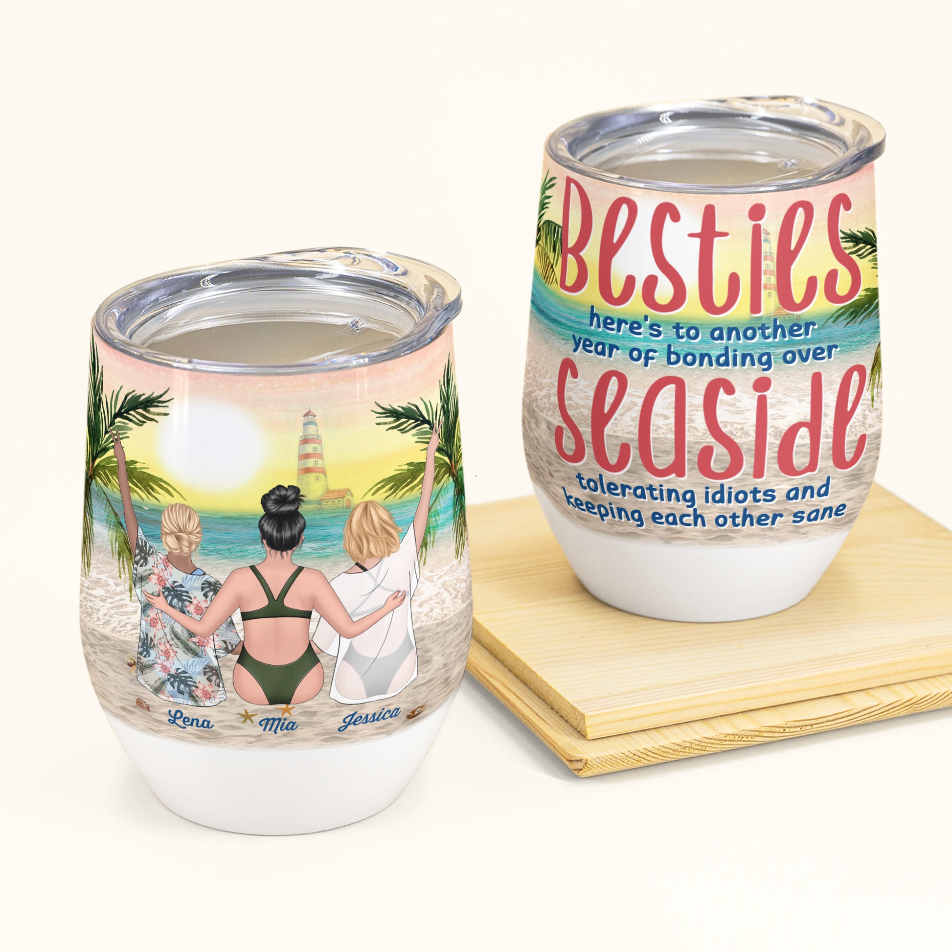 To Another Year Of Bonding Together - Personalized Wine Tumbler - VacationGift For Her, Girl Crew, Traveling, Beach Lover, Boozing, Vacation