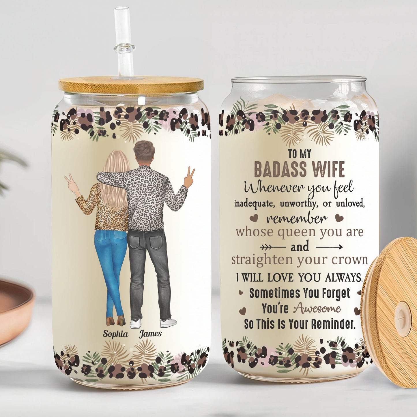 To My Badass Wife From Husband - Personalized Clear Glass Can