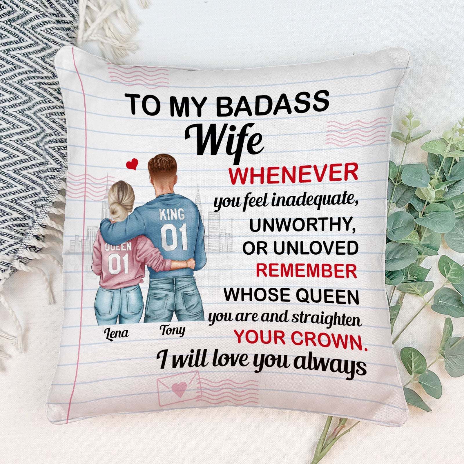 To My Badass Wife - Personalized Pillow - Valentine Gift For Wife, Girlfriend, Fiancee