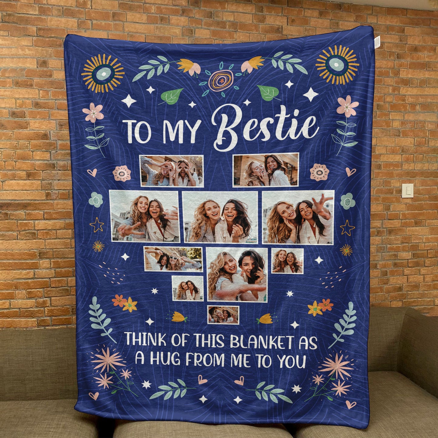 To My Bestie Think Of This Blanket As A Hug From Me - Personlized Photo Blanket