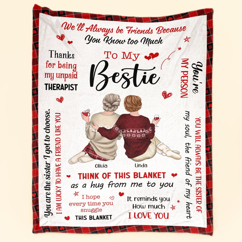 A Hug From Me To You - Bestie Personalized Custom Blanket - Gift For Best Friends, BFF, Sisters