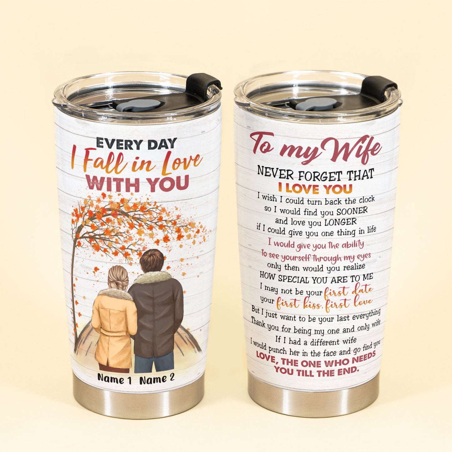 To My Wife, Every Day I Fall In Love With You, Personalized Tumbler, Couple Anniversary Gift, Husband & Wife-Macorner