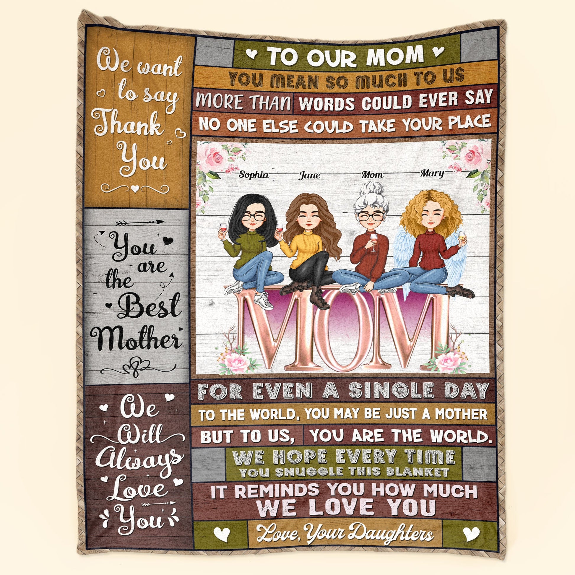 To Us You Are The World - Personalized Blanket - New Year Birthday Gift For Mom, Gift From Daughters, Sons, Husband