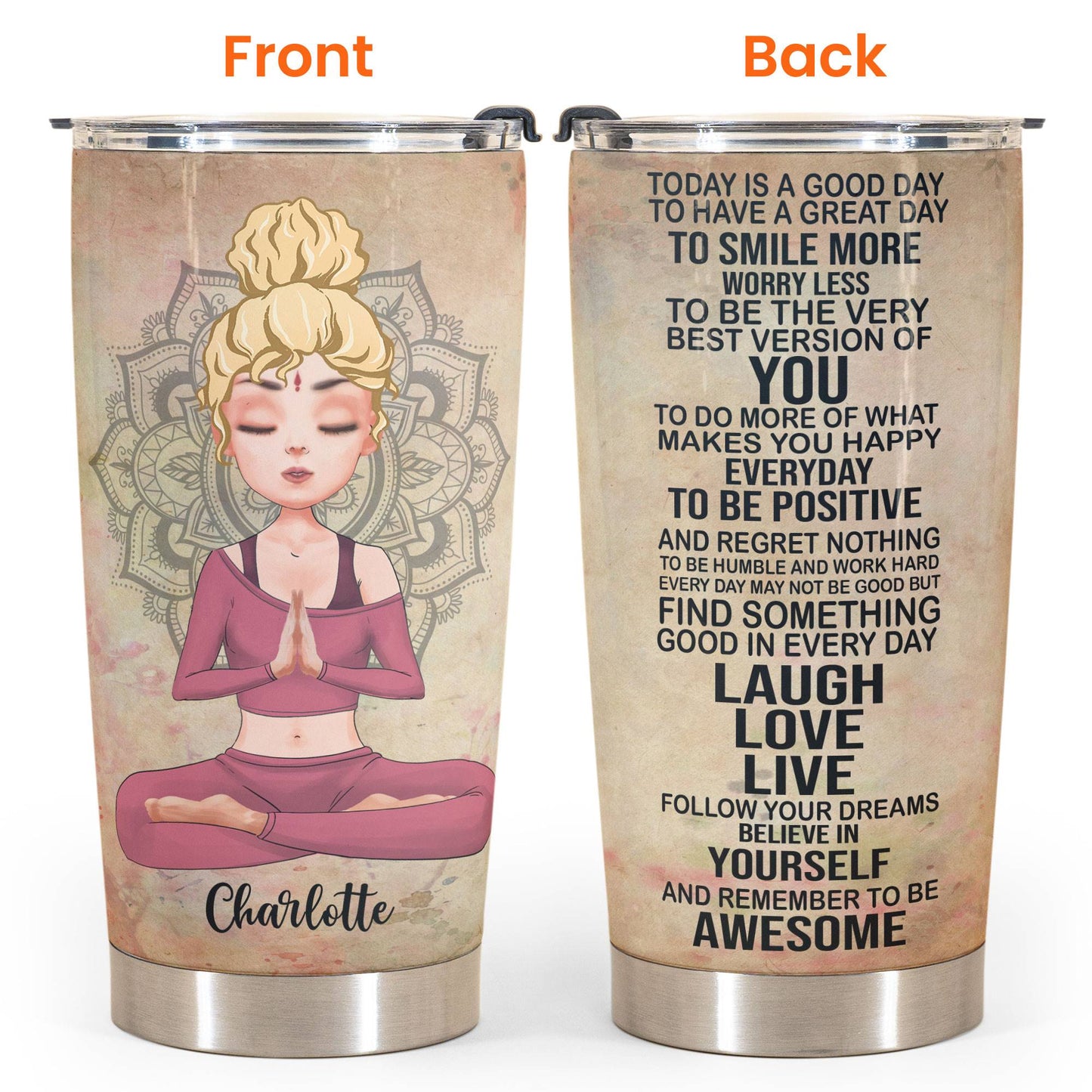 Today Is A Good Day - Personalized Tumbler Cup - Gift For Yoga Lover - Yoga Girl Illustration
