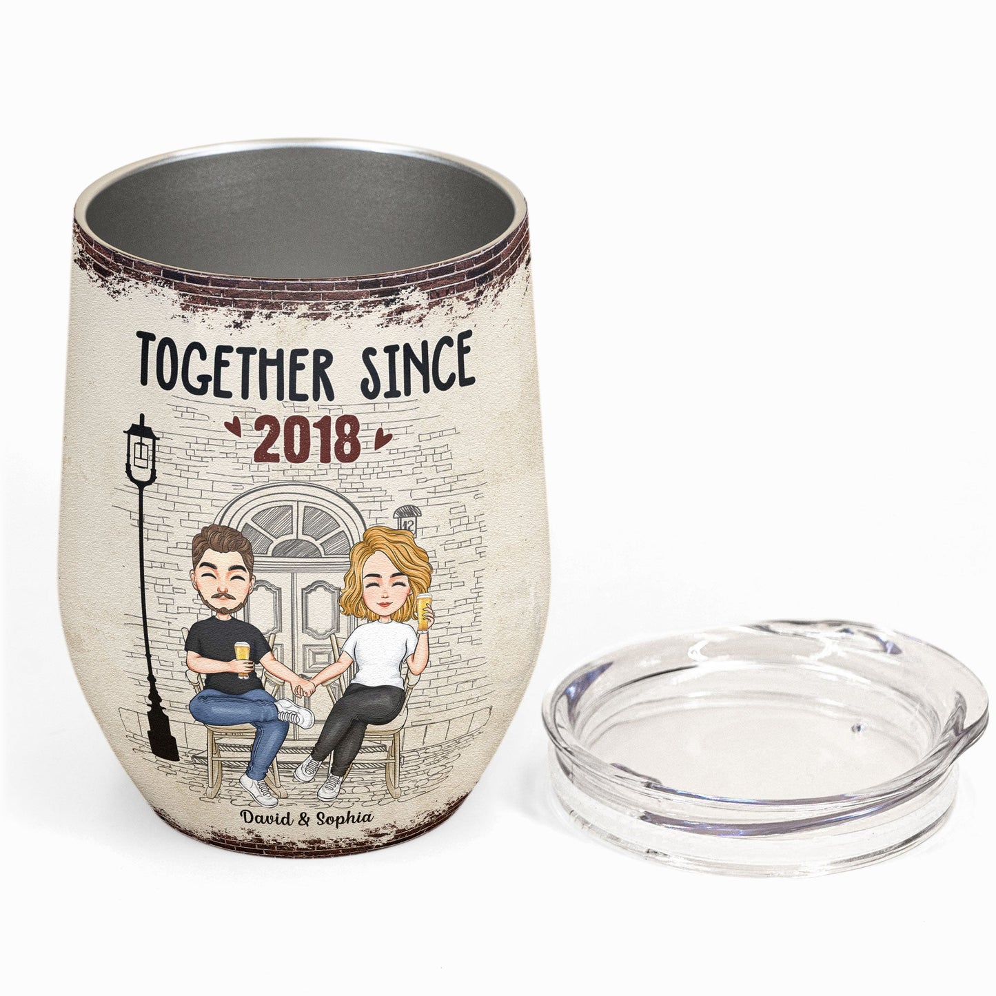 Together Since - Couple Front Porch Version - Personalized Wine Tumbler