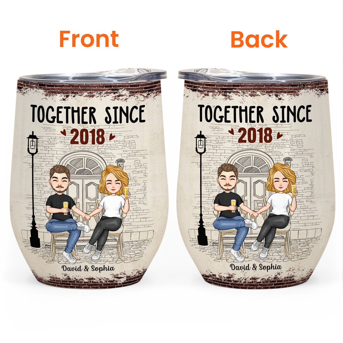 Together Since - Couple Front Porch Version - Personalized Wine Tumbler