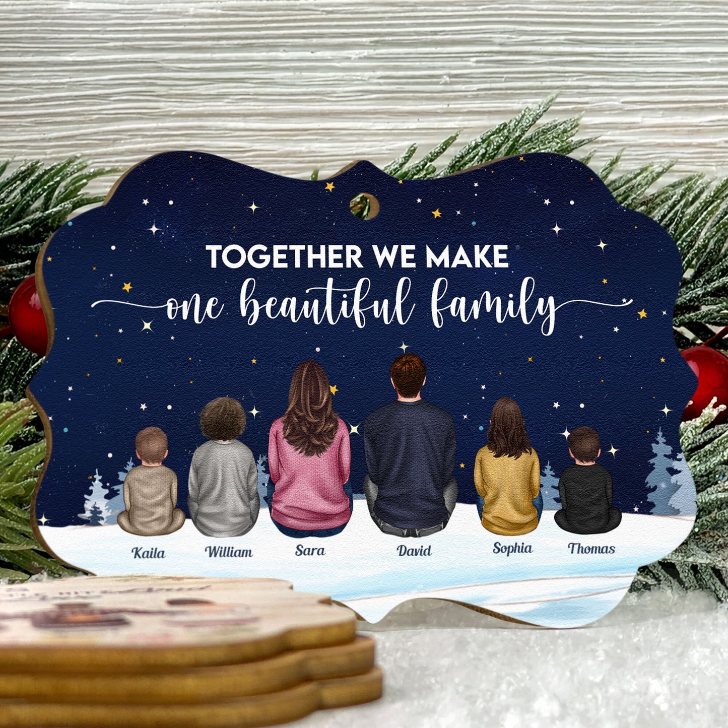 Together We Make One Beautiful Family - Personalized Aluminum/Wooden Ornament