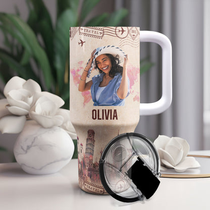 Travel Is My Therapy - Personalized Photo 40oz Tumbler With Straw
