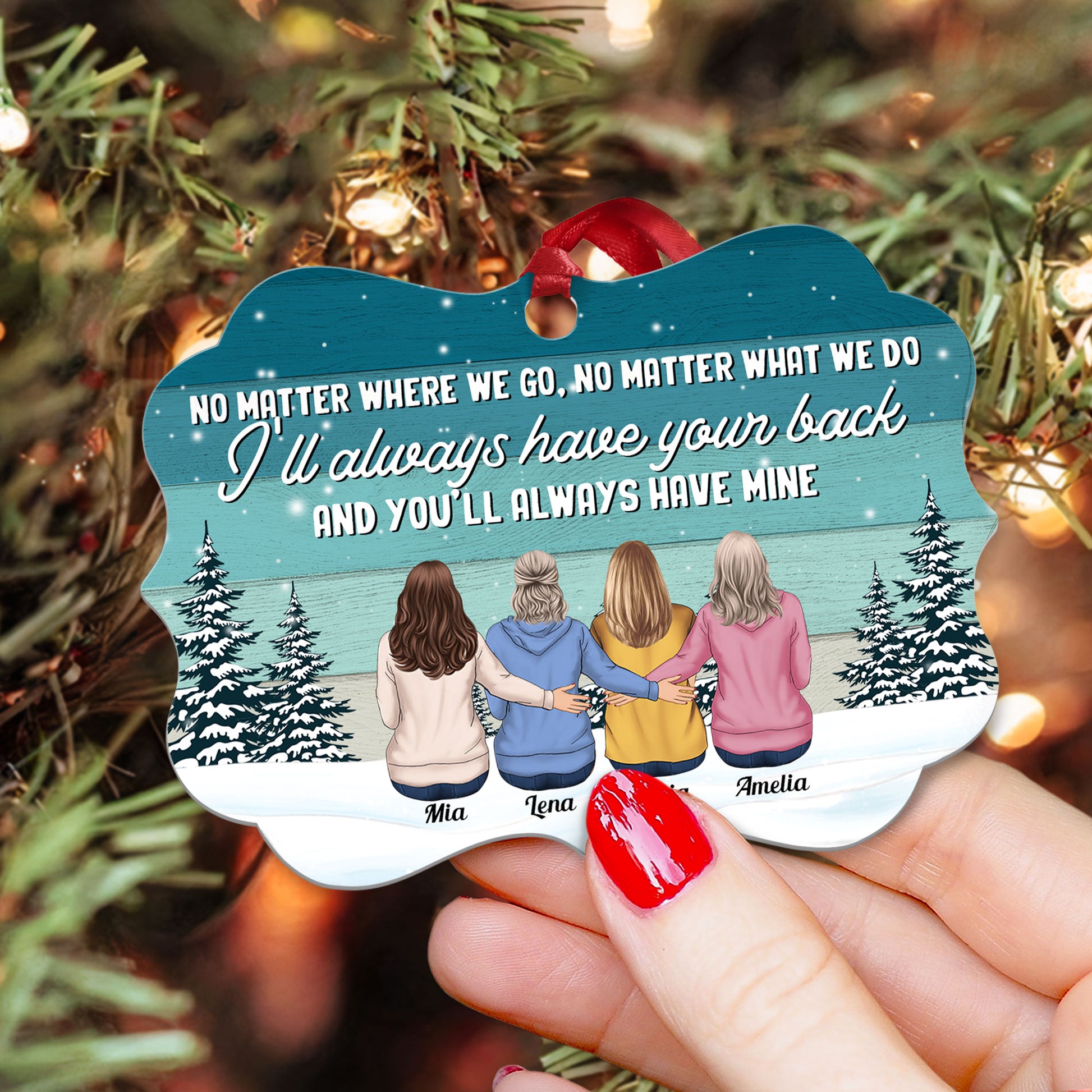 True Friends Always Have Each Other Back - Personalized Aluminum Ornament - Christmas Gift For Friends, Besties