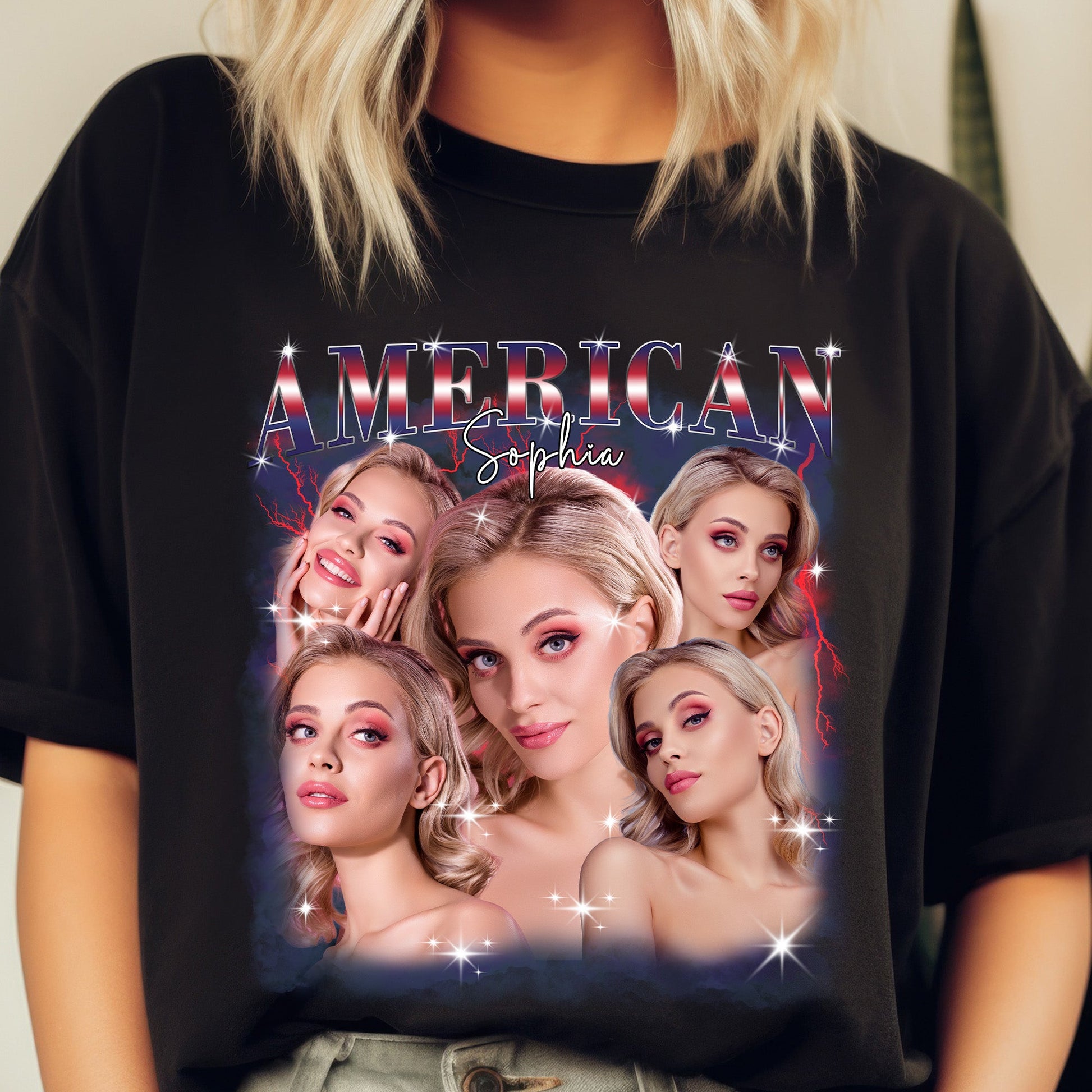 USA American Pride Bootleg Style Custom Photo - Personalized Photo Shirt