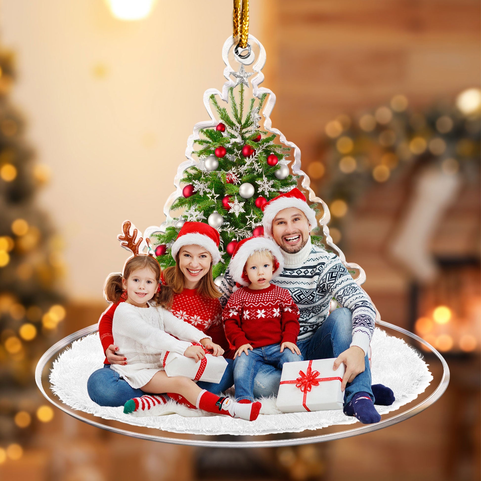 Under Christmas Tree Family Upload Photo 2023 - Personalized Acrylic Photo Ornament