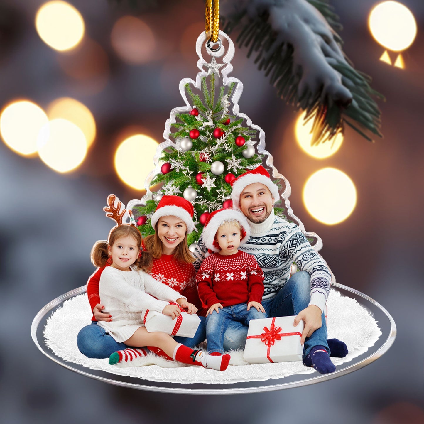 Under Christmas Tree Family Upload Photo 2023 - Personalized Acrylic Photo Ornament