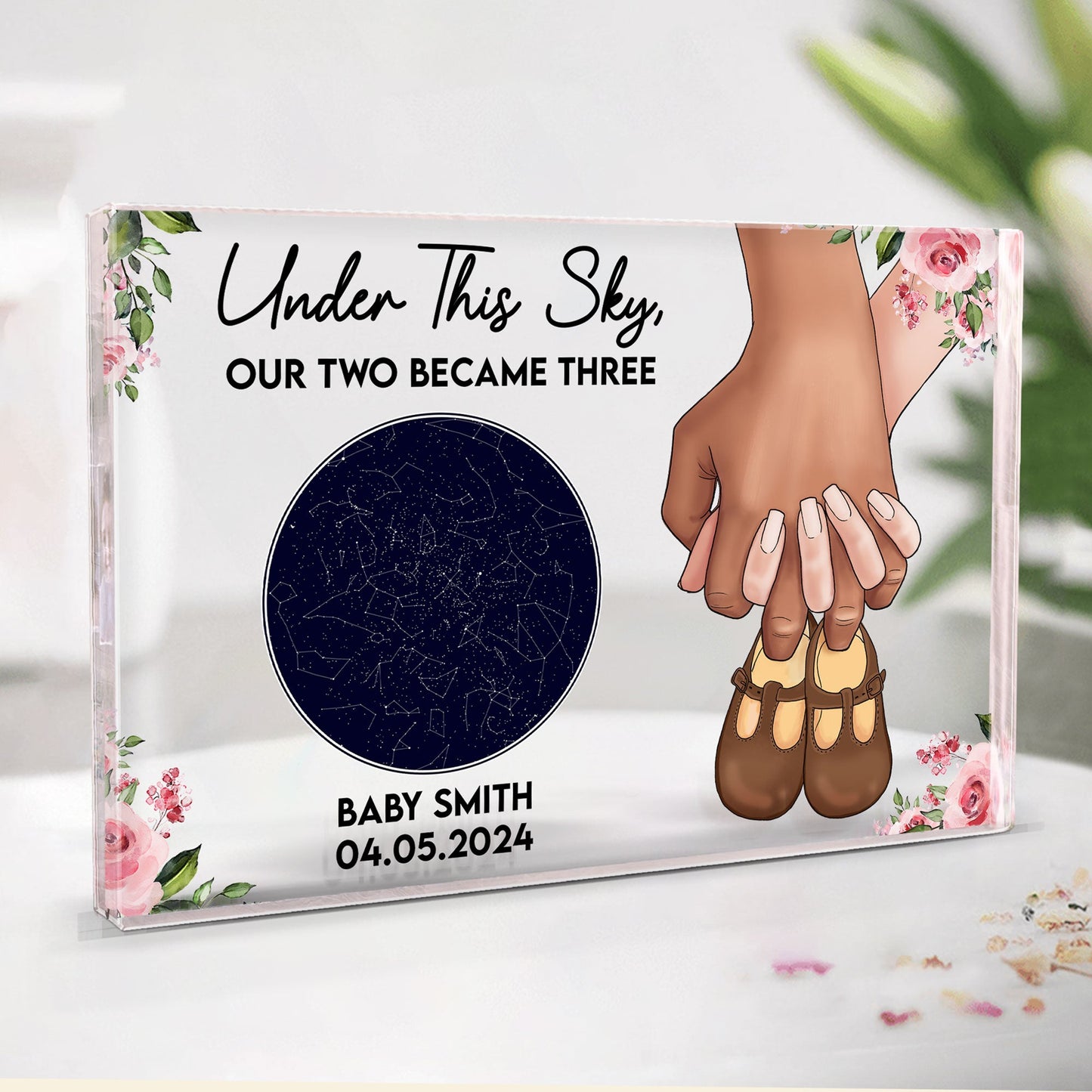 Under This Sky, Our Two Became Three - Personalized Acrylic Plaque - Star Map