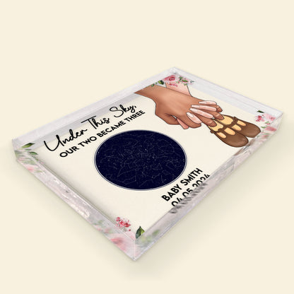 Under This Sky, Our Two Became Three - Personalized Acrylic Plaque - Star Map
