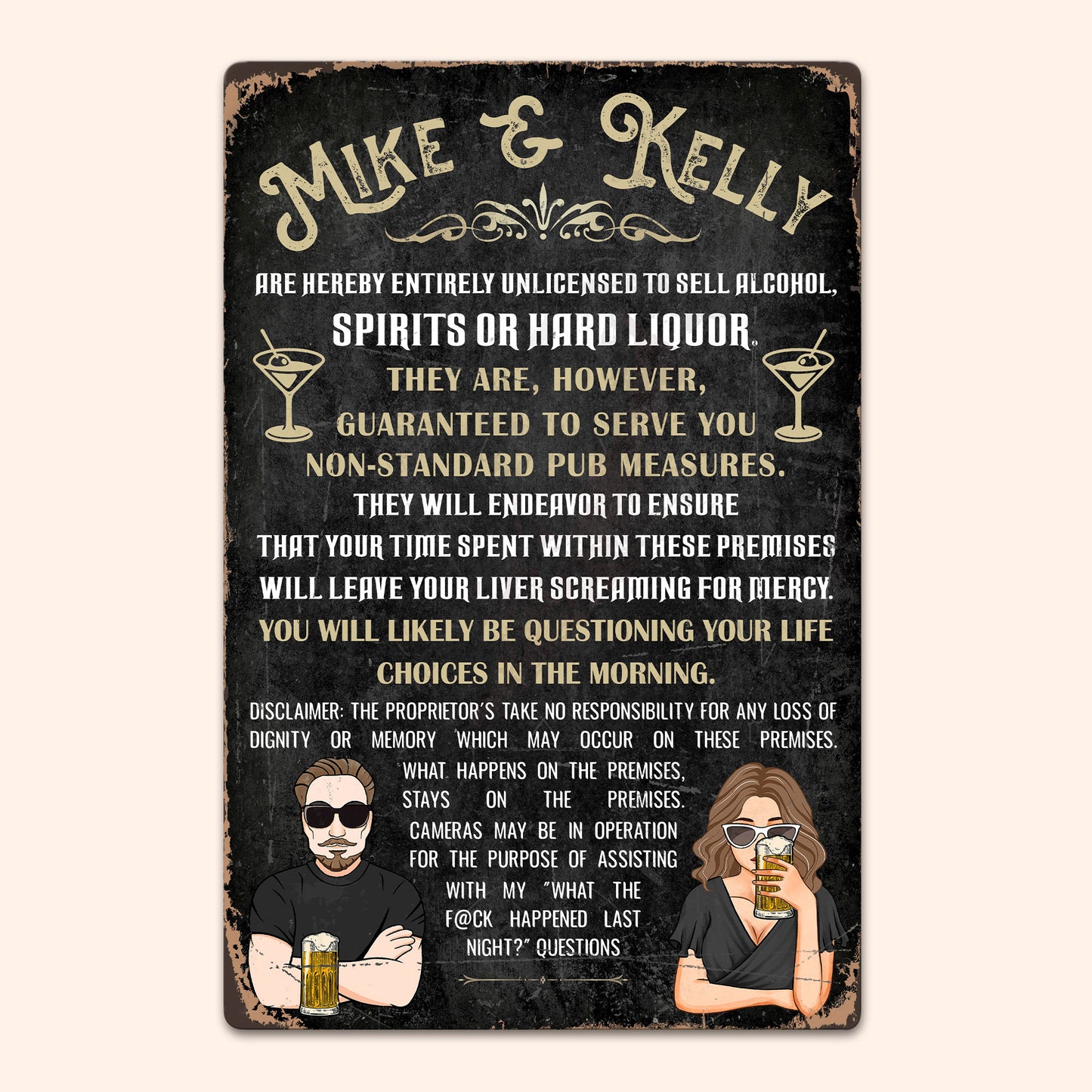 Unlicensed To Sell Alcohol - Personalized Metal Sign