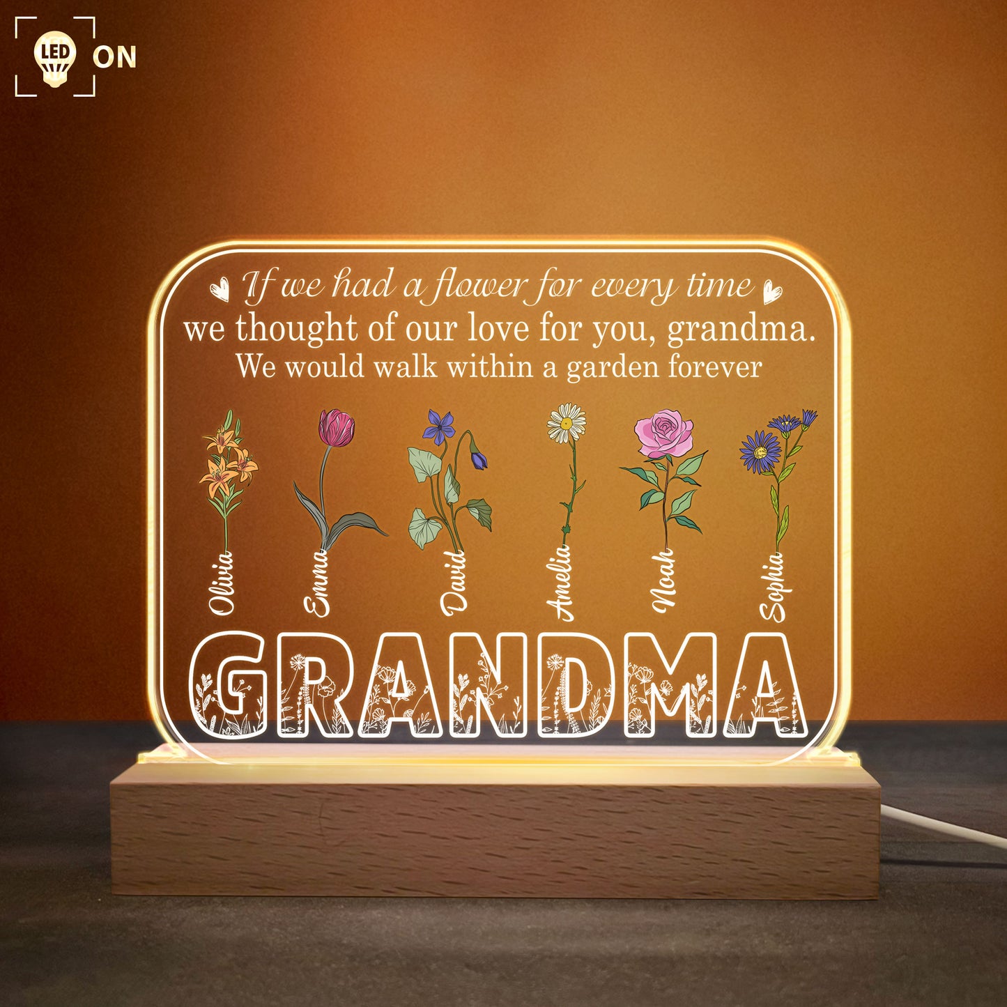 Walk Within A Garden Forever - Personalized 3D LED Light Wooden Base