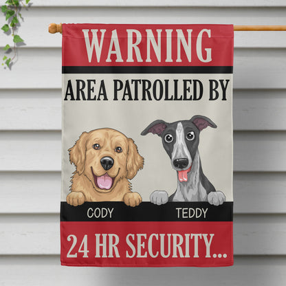 Warning, Area Patrolled By Dogs - Personalized Garden Flag