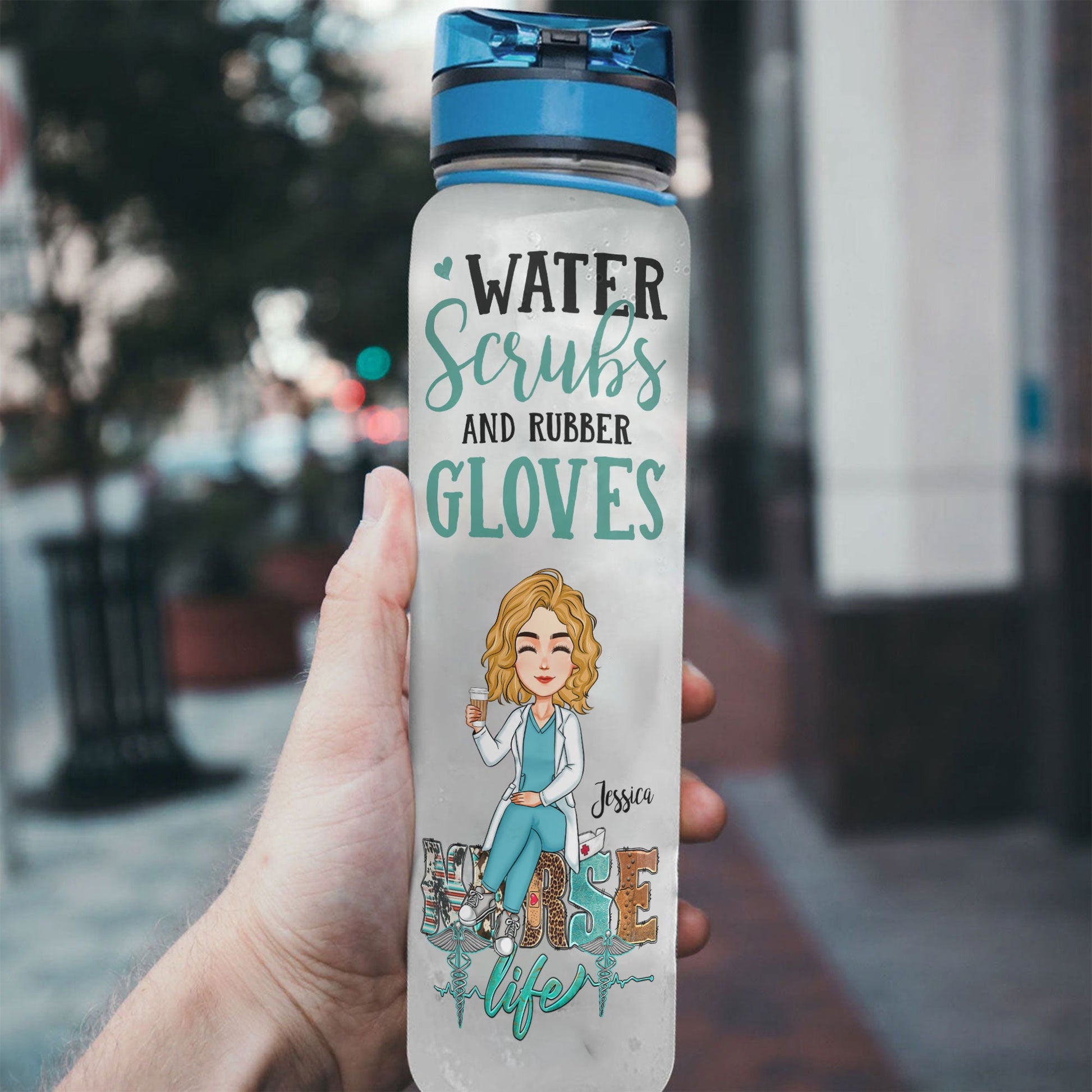 Personalized Water Tracker Bottle - Gift For Nurse - Water Scrubs And  Rubber Gloves