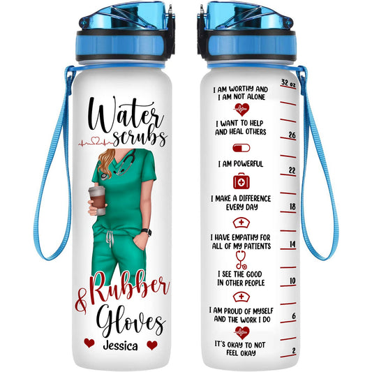 Water Scrubs & Rubber Gloves - Personalized Water Bottle With Time Marker