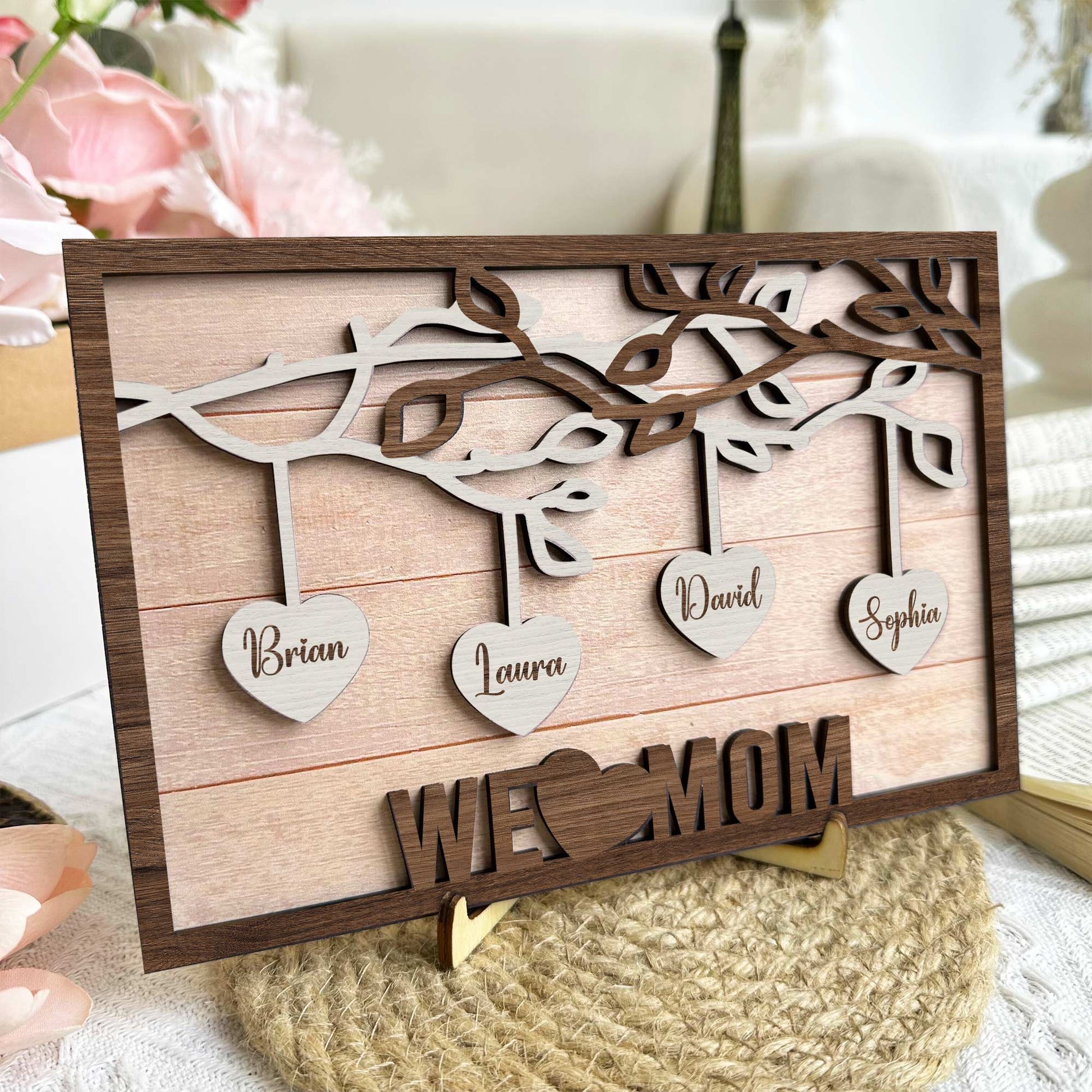 We Love You Mom - Personalized Wooden Plaque