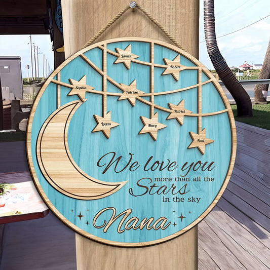 We Love You More Than All The Stars - Personalized 2 Layer Custom Shaped Wood Sign