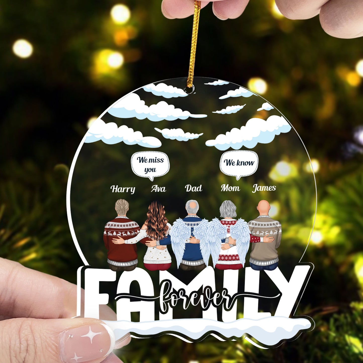 We Miss You - Personalized Snow Globe Shaped Acrylic Ornament - Christmas, Memorial Gift For Family With Loss Ones, Dad, Mom, Grandpa, Grandma