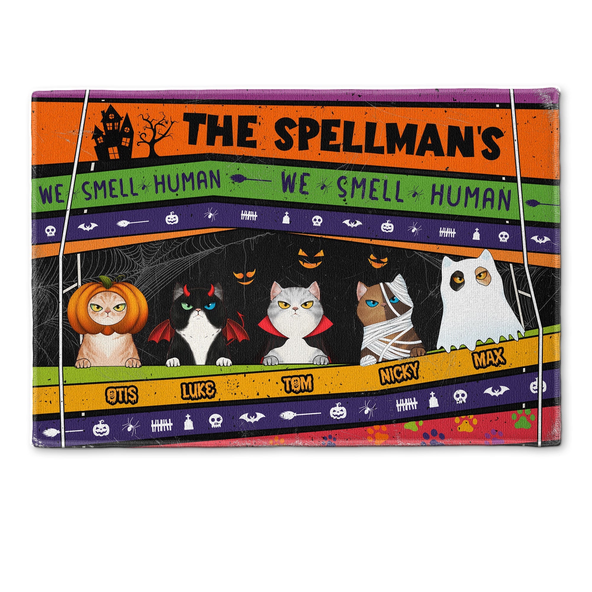 We Smell Human - Personalized Doormat - Halloween Gift For Family, Cat Lovers, Cat Owner, Porch Decoration, Funny Seasonal Decor