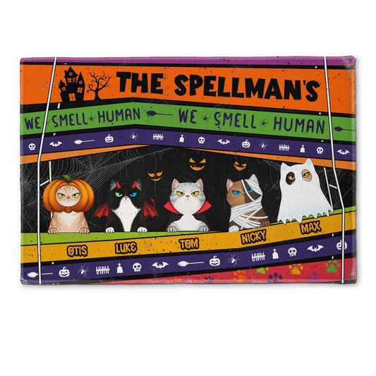 We Smell Human - Personalized Doormat - Halloween Gift For Family, Cat Lovers, Cat Owner, Porch Decoration, Funny Seasonal Decor