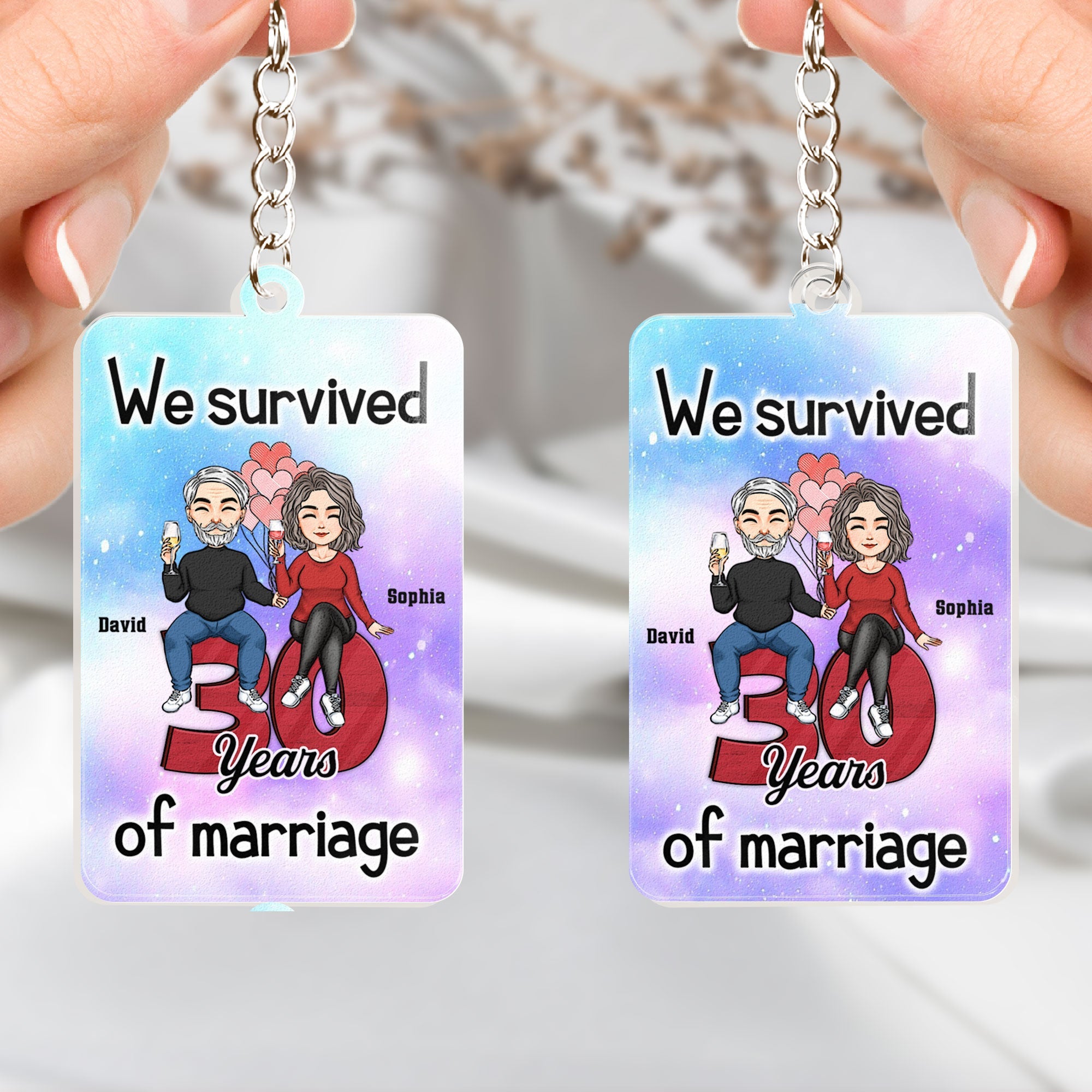 We Survived Many Years Of Marriage - Personalized Acrylic Keychain