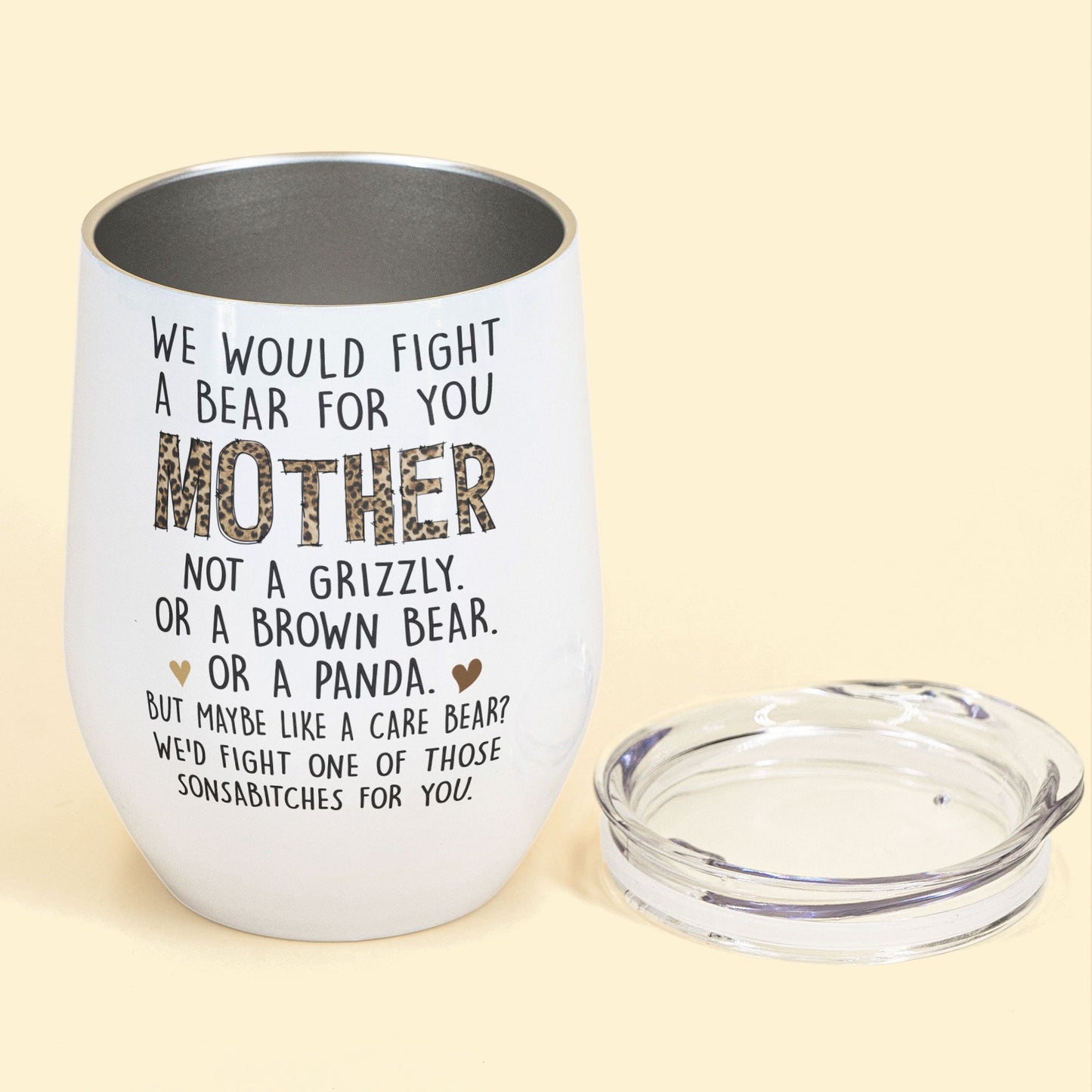 We'd Fight A Bear For You Mom - Personalized Wine Tumbler - Christmas, Birthday Gift For Mom, Mother