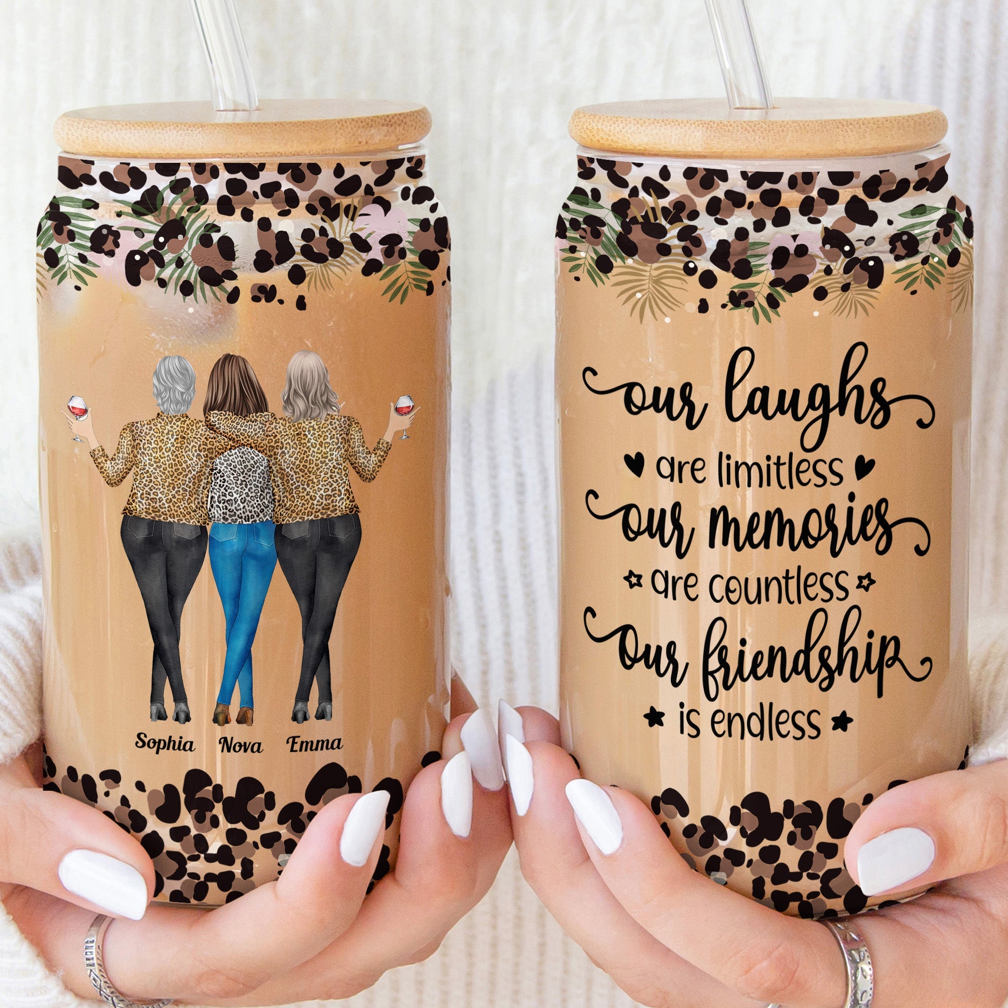 Our Laughs Are Limitless Our Memories Are Countless Friends - Personalized Clear Glass Cup
