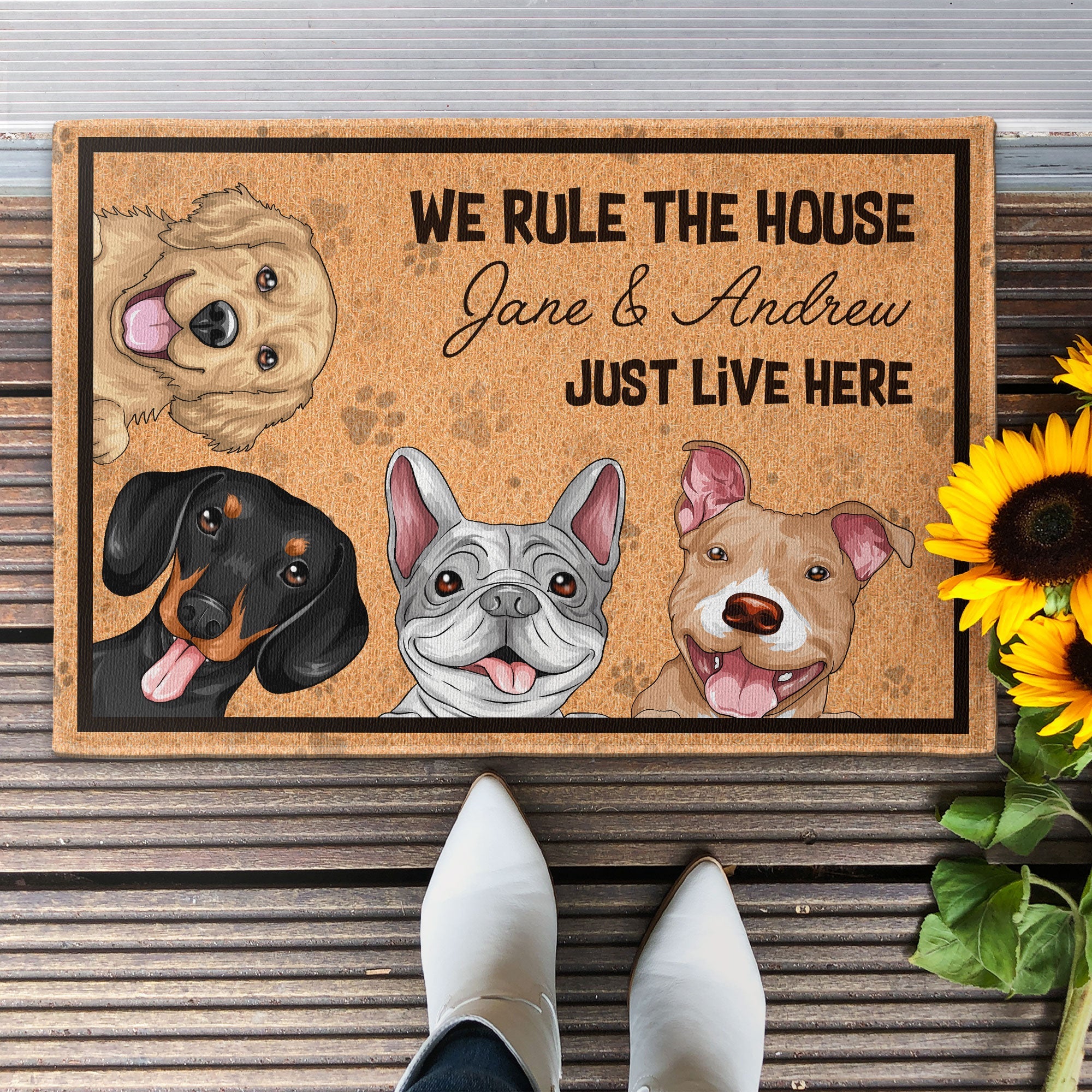 We're In Charge Here We Rule The House - Personalized Doormat