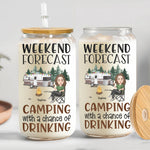 Weekend Forecast Camping With A Chance Of Drinking - Personalized Clear Glass Cup