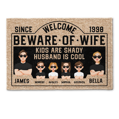 Welcome. Beware Of Wife - Personalized Doormat