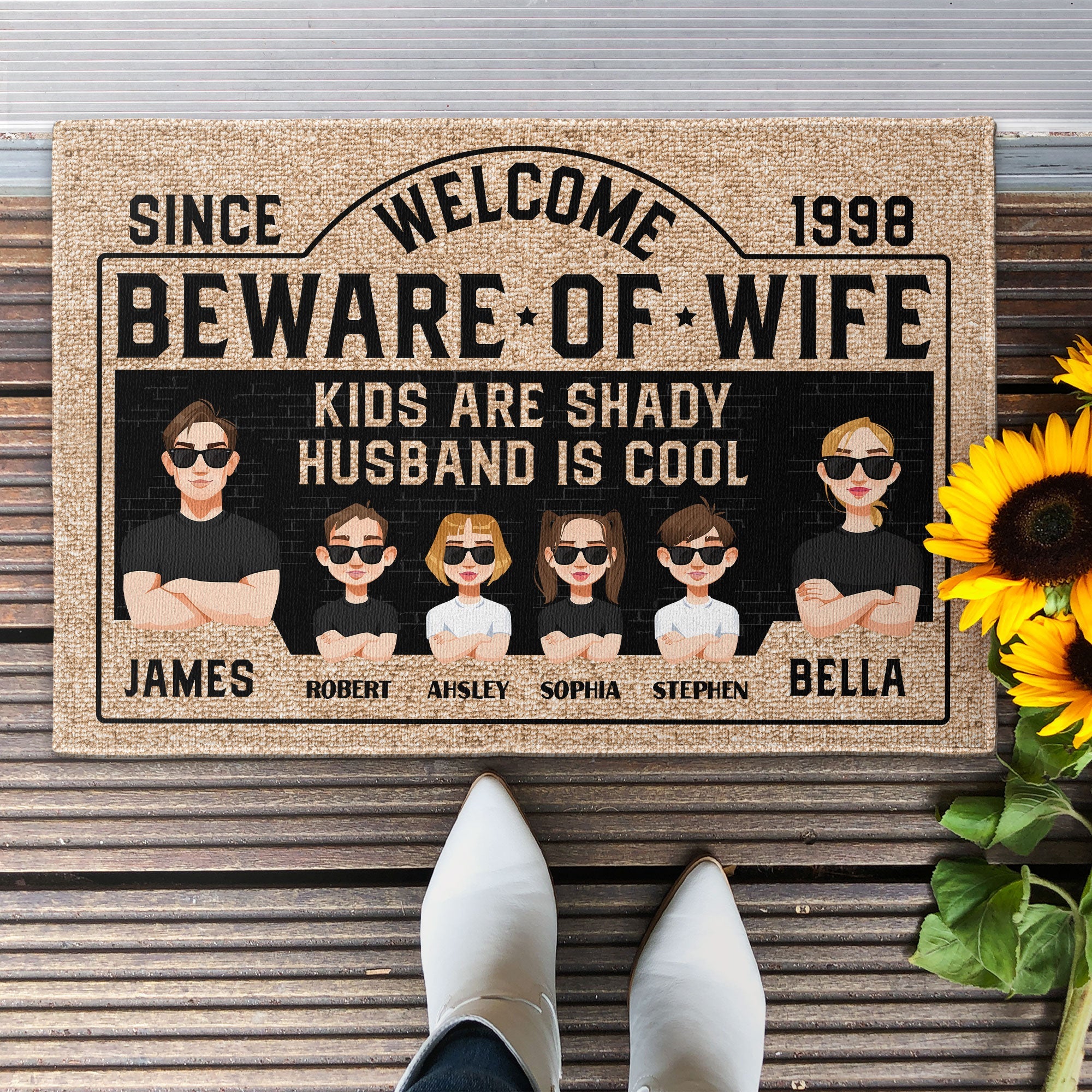 Welcome. Beware Of Wife - Personalized Doormat