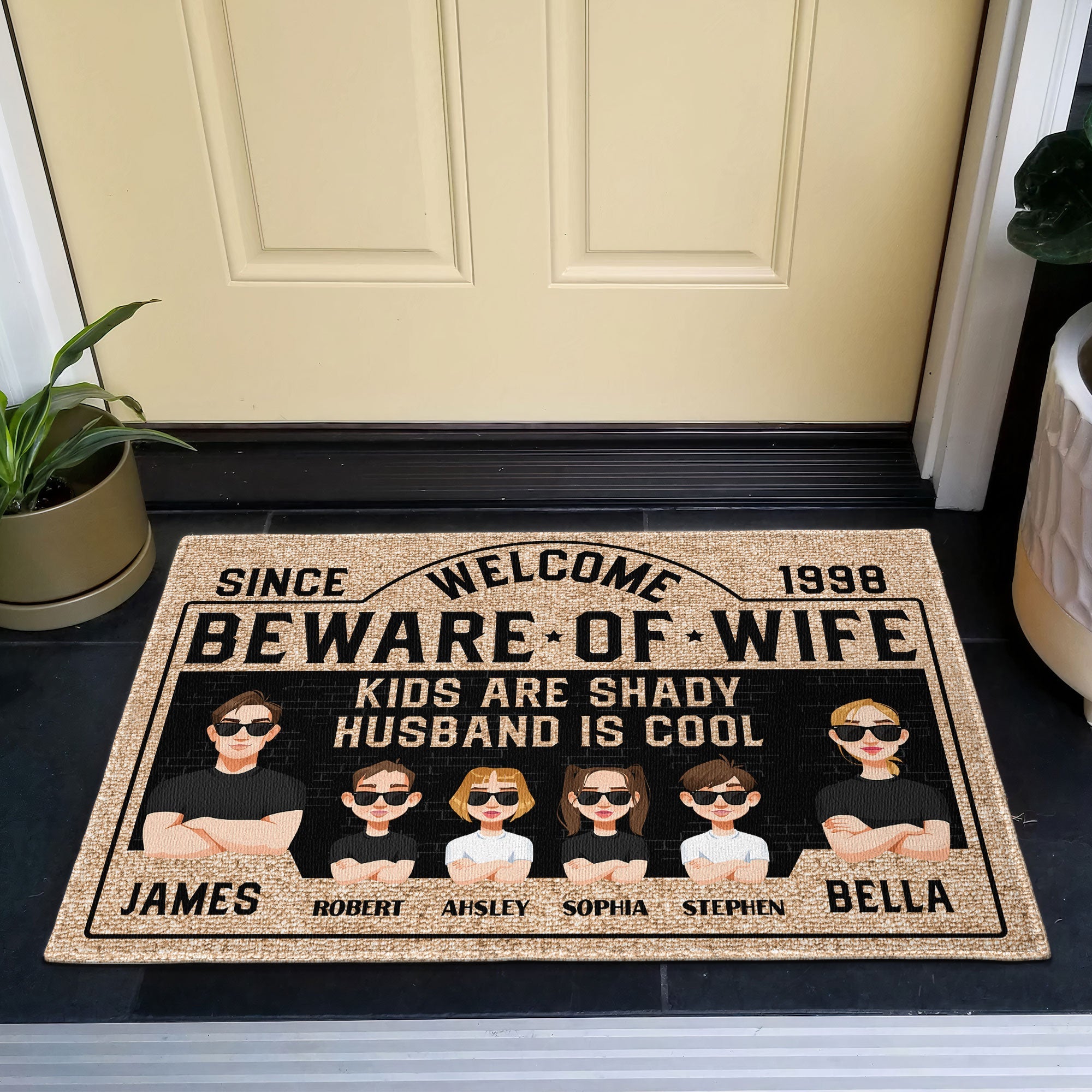 Welcome. Beware Of Wife - Personalized Doormat