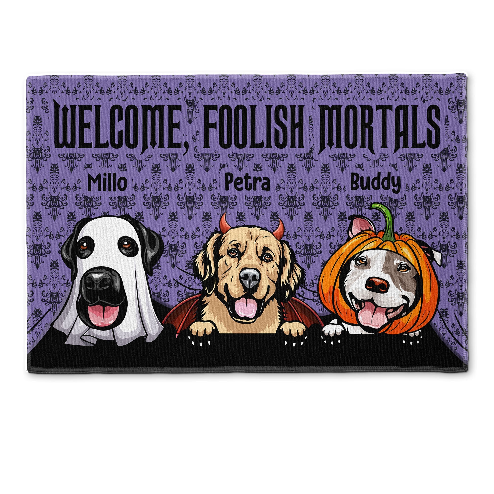 Welcome Foolish Mortals Dog - Personalized Doormat