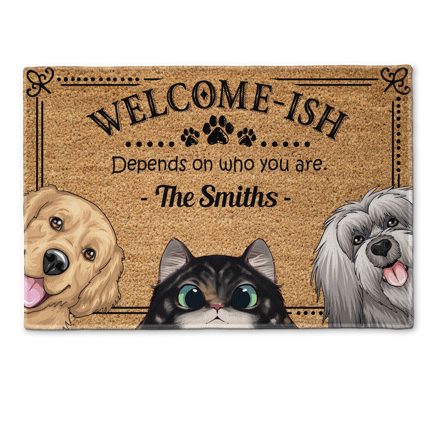 Welcome-Ish - Personalized Doormat - Funny, Home Decor Gift For Pet Lover, Pet Owner, Dog Lover, Cat Lover