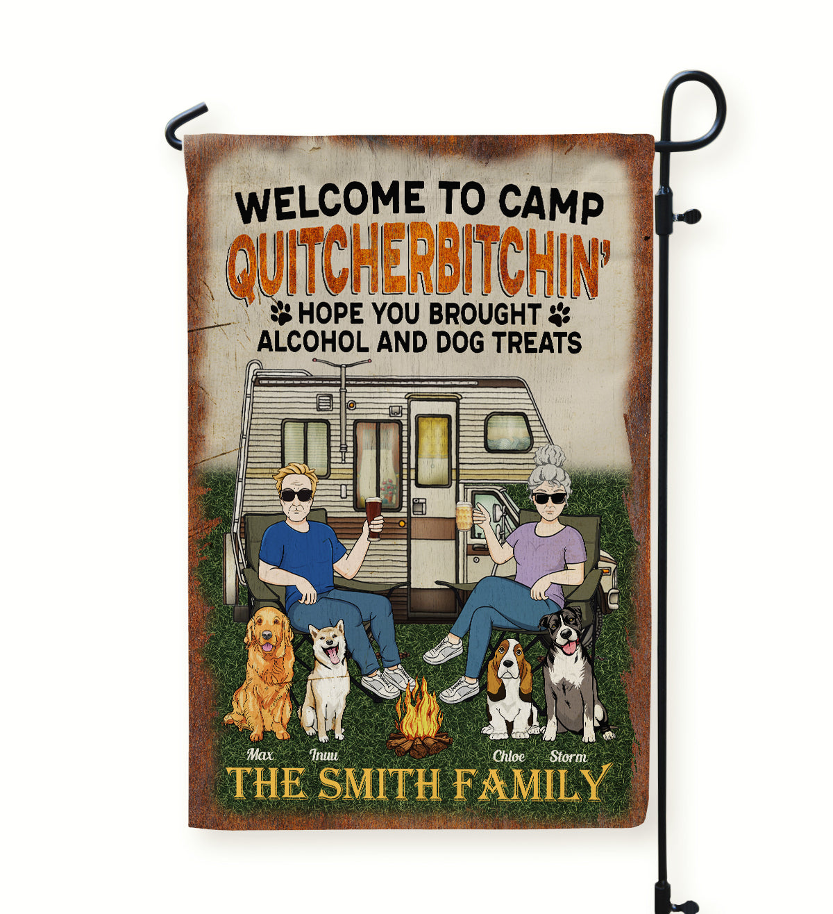 Welcome To Camp Quitcherbitchin' - Personalized Flag - Summer Outdoor Decoration Gift For Family, Camping Lovers, Dog Lovers, Dog Owner 